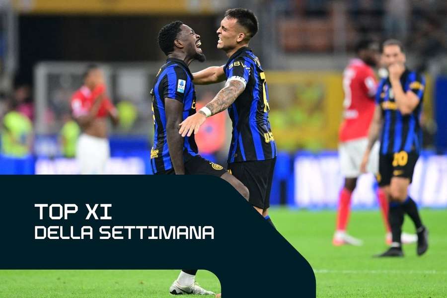 Thuram e Lautaro esultano a fine gara col Napoli