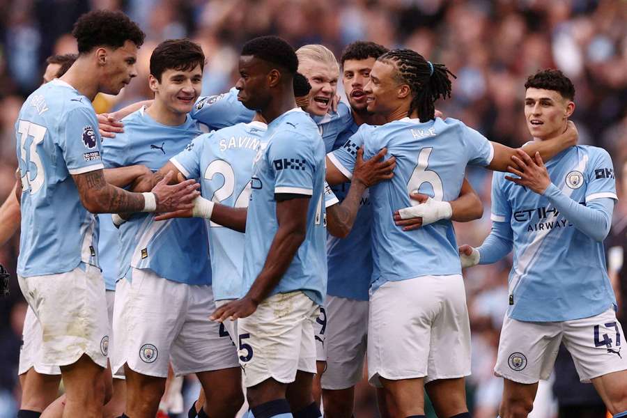Manchester City célébrant sa victoire contre Arsenal, le week-end dernier.