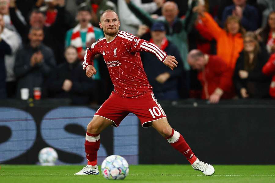 Liverpool's Alexis Mac Allister celebrates scoring their second goal