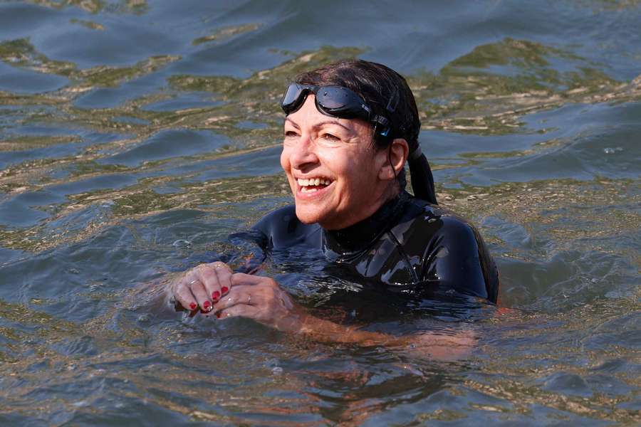 Paris mayor Anne Hildago in the Seine