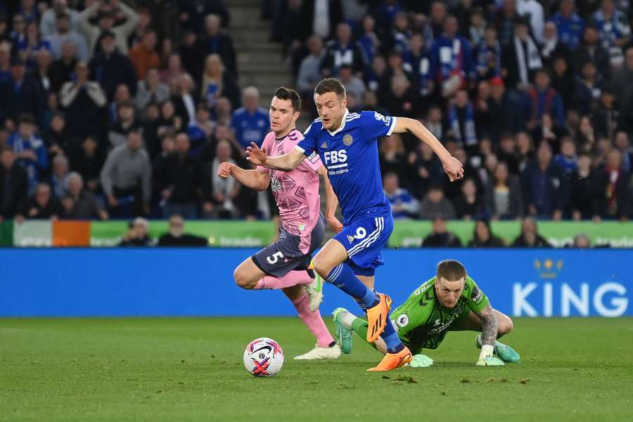 Leicester's Jamie Vardy scored one of the game's four goals in the first half