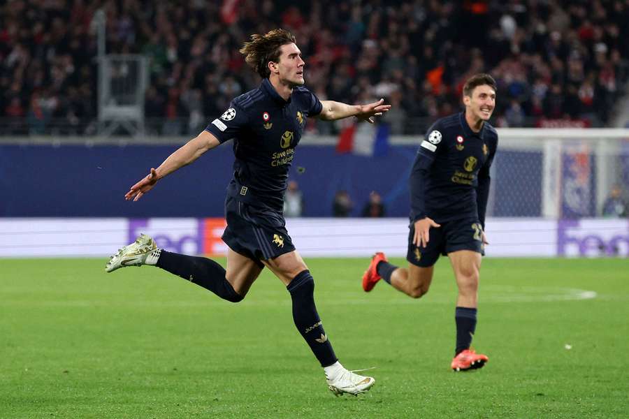 Dusan Vlahovic of Juventus celebrates scoring his team's second goal