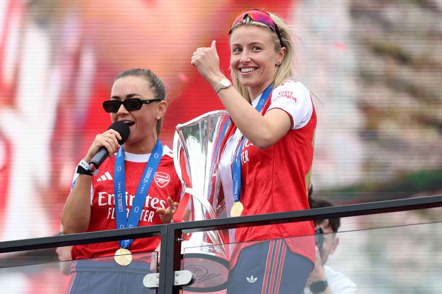 Leah Williamson was all smiles at Arsenal's victory parade