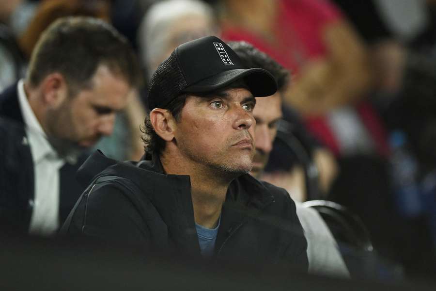 Mark Philippoussis reacts in the stands during the Australian Open