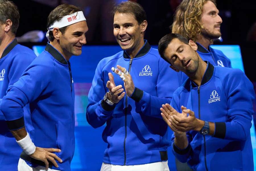 Legenderne Federer, Nadal og Djokovic under Laver Cup.