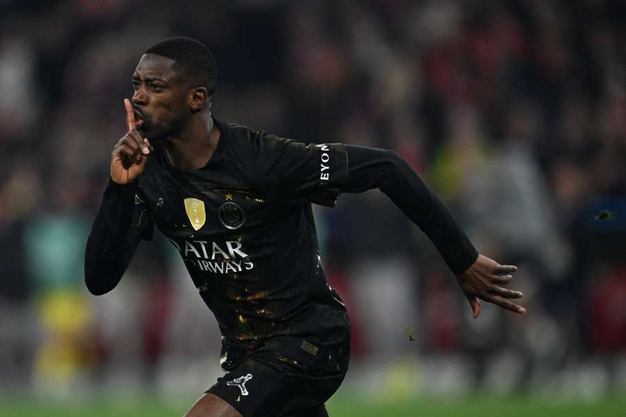 PSG's Ousmane Dembele celebrates scoring against Bayern Munich