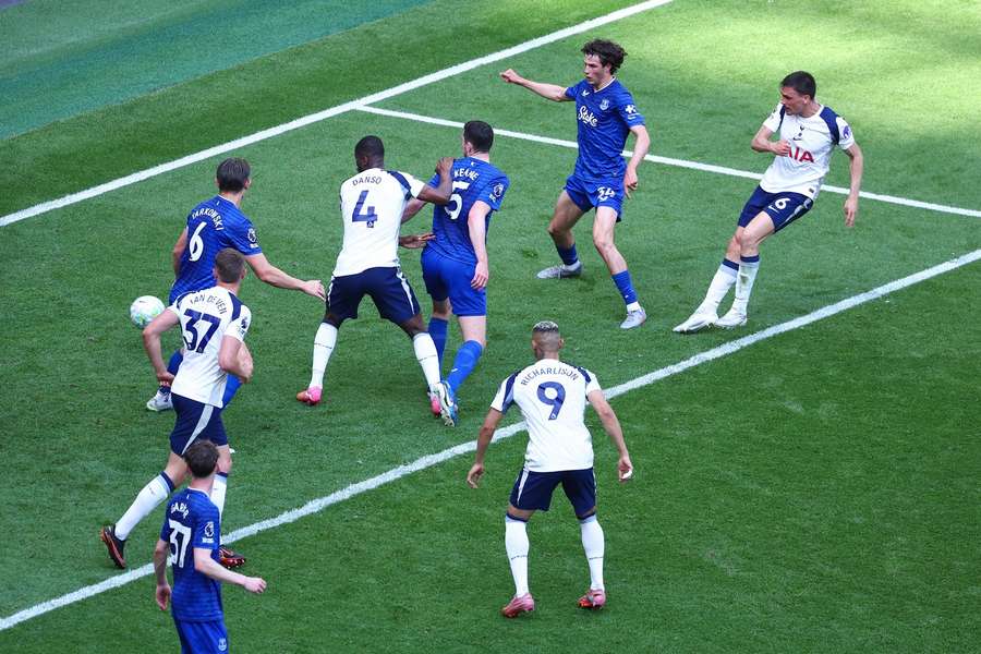 Tottenham's Joao Palhinha scores against Everton