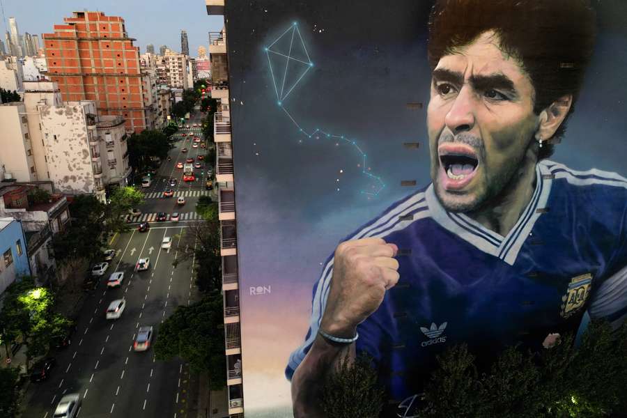 Une peinture de Diego Maradona à Buenos Aires.