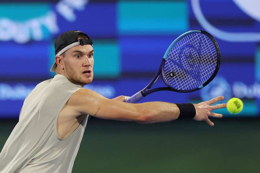 Jack Draper in action during his match against Quentin Halys in Dubai