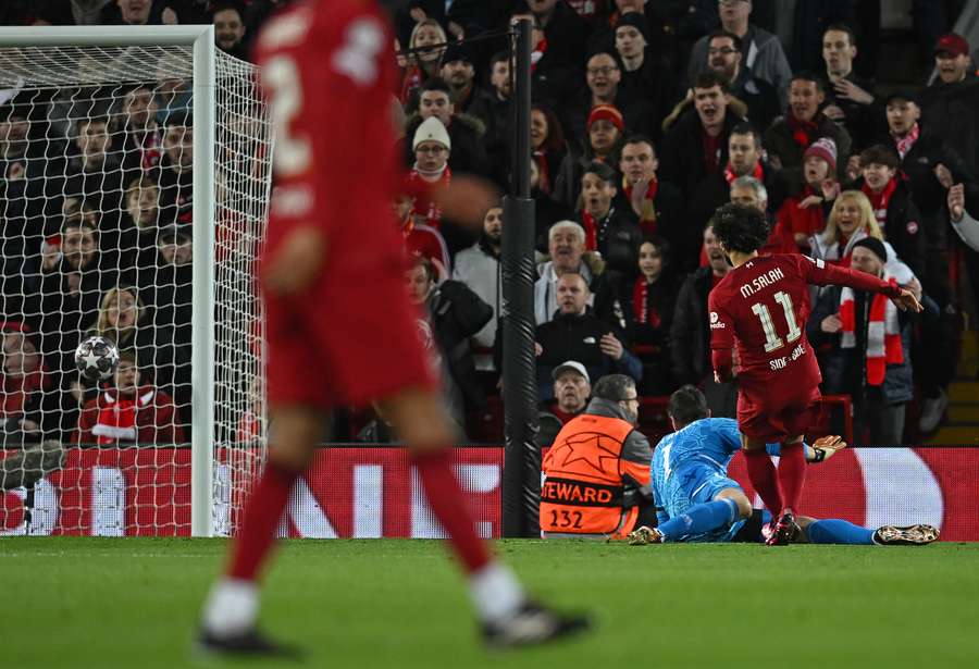 Egyptian striker Mohamed Salah scores the team's second goal