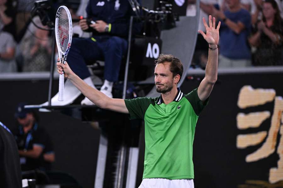 Russia's Daniil Medvedev celebrates after victory against Canada's Felix Auger-Aliassime at the Australian Open