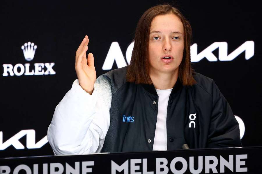 Iga Swiatek during a press conference ahead of the Australian Open