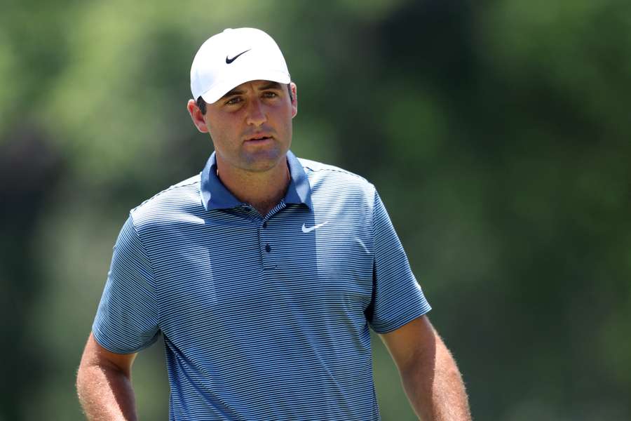 Scottie Scheffler looks on from the second green during the first round of the Charles Schwab Challenge