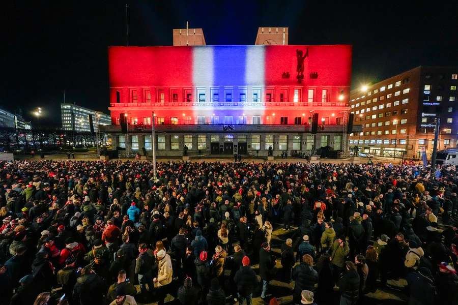 Norway's football team supporters wait for the Norwegian men's national team at the town hall square in Oslo Norway's football team supporters wait for the Norwegian men's national team at the town hall square in Oslo