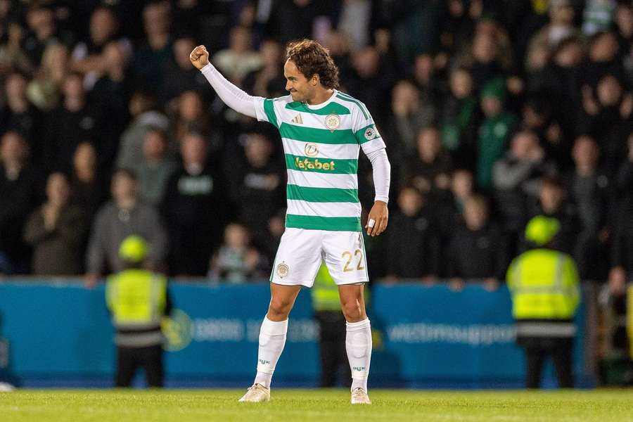 Mika Baur of Celtic celebrates after scoring
