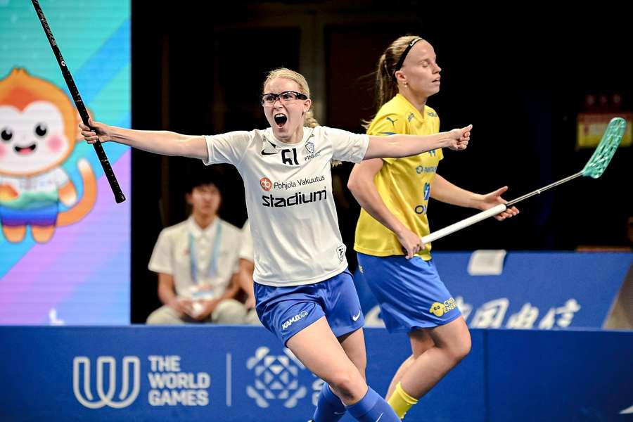 Emilia Pietila celebrates equalising for Finland