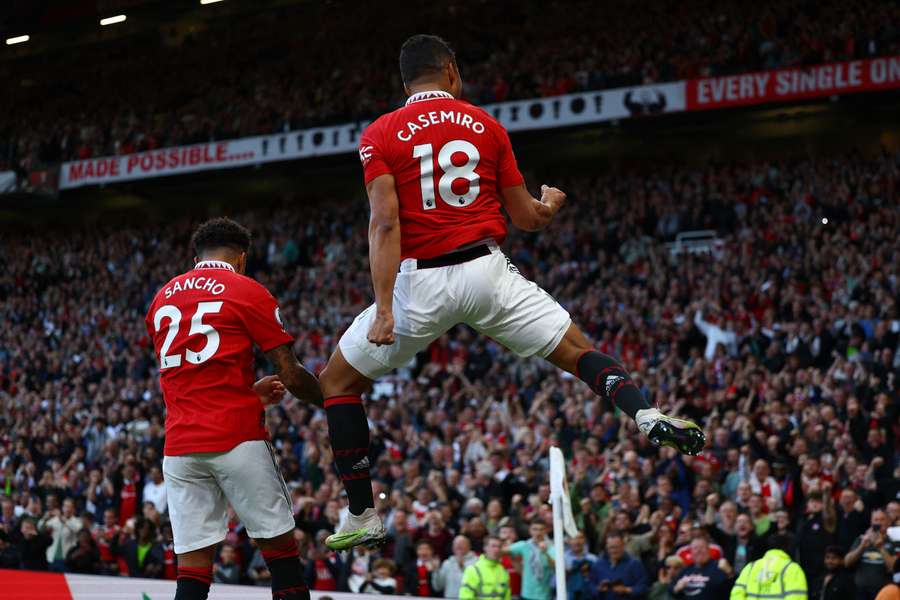 Casemiro celebrates opening the scoring against Chelsea