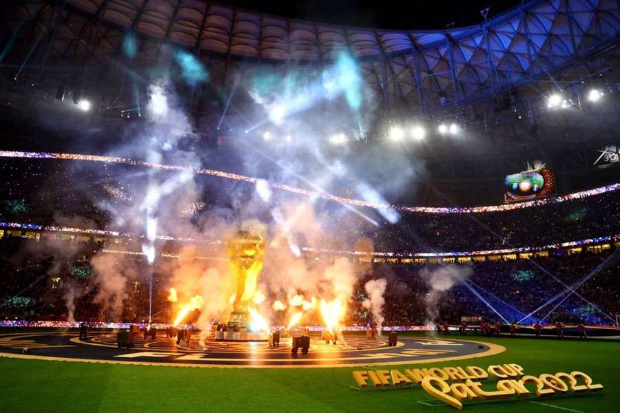 The pre-match firework display before the World Cup final on Sunday.