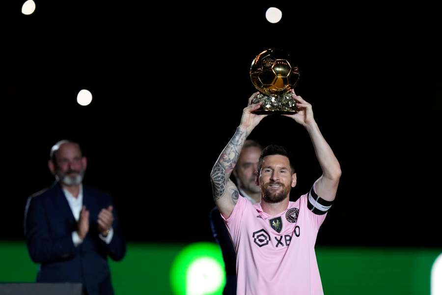 Messi with the Ballon d'Or in Miami