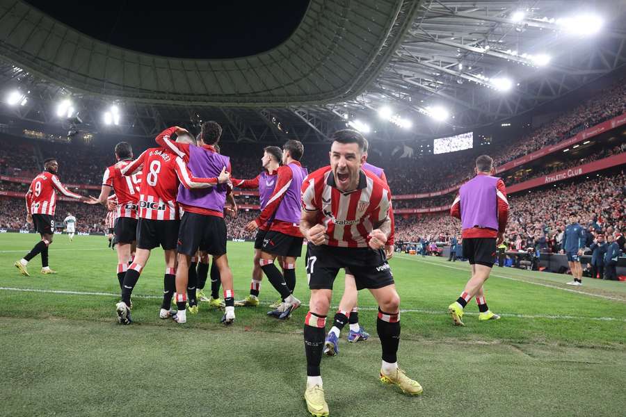 Athletic Club's Gorka Guruzeta celebrates after scoring