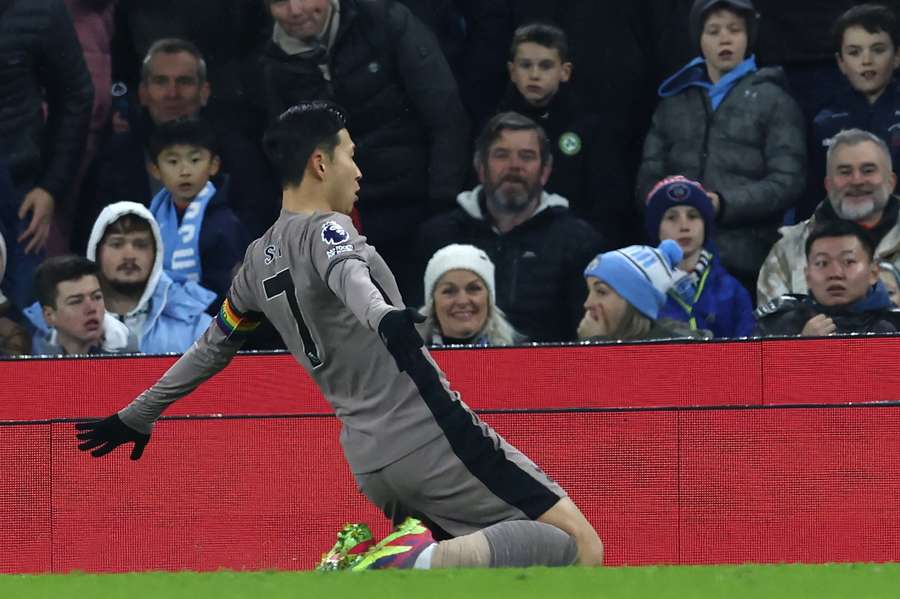 Son Heung-Min celebrates after scoring the opening goal