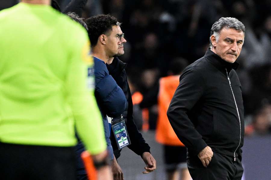 Paris Saint-Germain's French head coach Christophe Galtier looks on