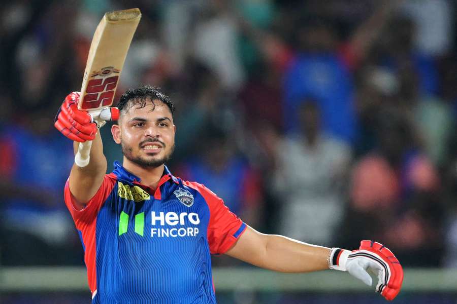 Delhi Capitals' Ashutosh Sharma celebrates his team's win against Lucknow Super Giants