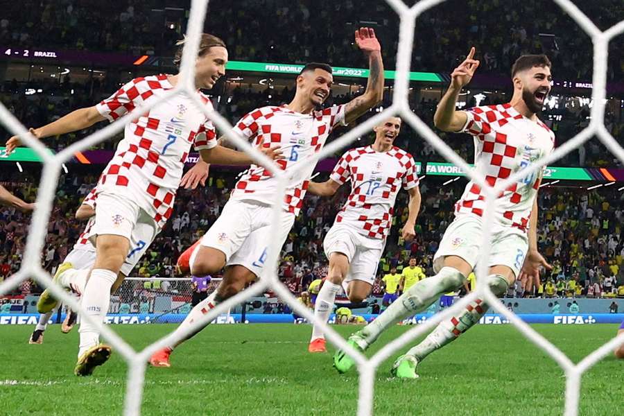 Croatia celebrate their shootout win against Brazil