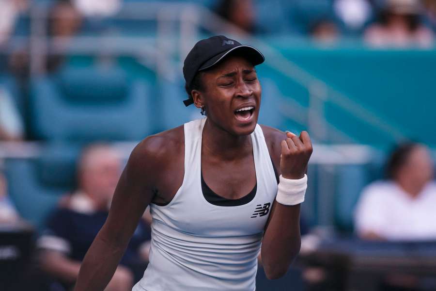 Coco Gauff celebrates winning a point in the Miami Open final against Aryna Sabalenka Coco Gauff celebrates winning a point in the Miami Open final against Aryna Sabalenka