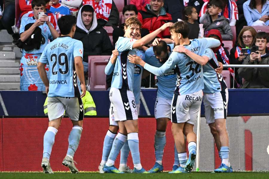 Borja Iglesias del Celta festeggia il gol contro l'Atletico