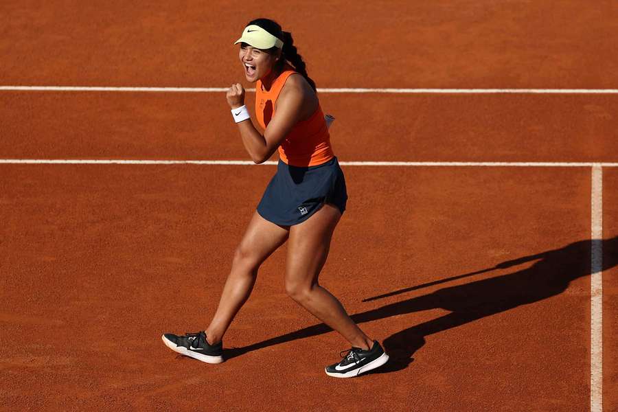 Raducanu celebrates after beating Teichmann in Rome