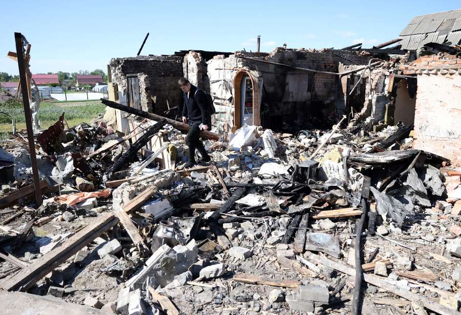 A house destroyed by missile strikes in Ukraine