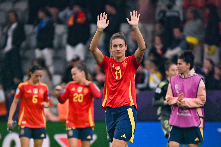 Alexia Putellas salutes the crowd after a top display in Switzerland