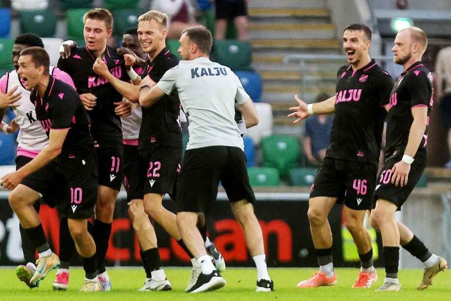 Nomme Kalju scored a late goal in their UEFA Conference League first qualifying round decider. Nomme Kalju scored a late goal in their UEFA Conference League first qualifying round decider.