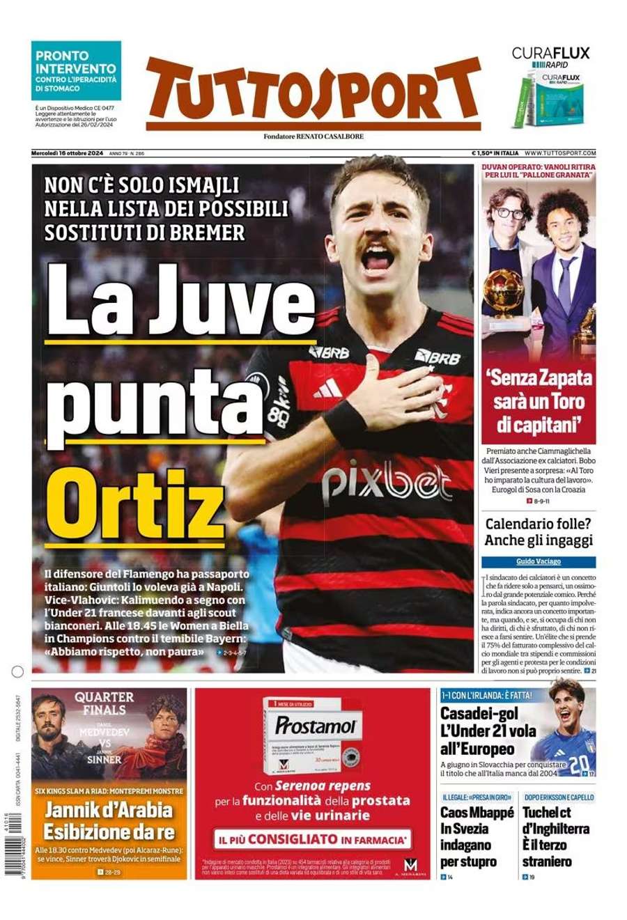 Léo Ortiz na capa do Tuttosport esta quarta-feira