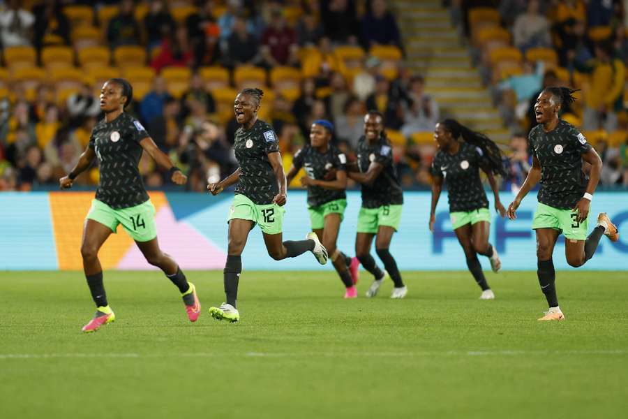 Uchenna Kanu celebrates after scoring Nigeria's first goal