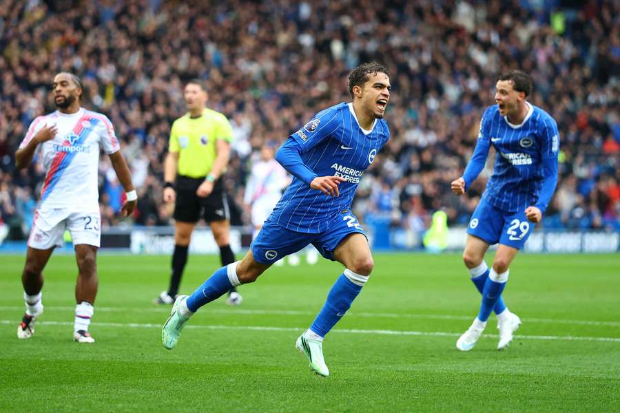 Brighton and Hove Albion's Yasin Ayari celebrates scoring their third goal 