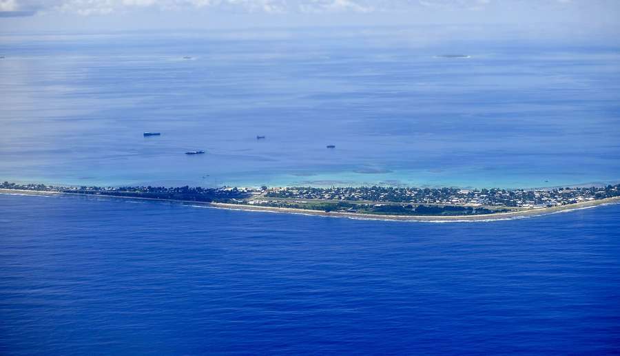 An aerial view of the Funafuti atoll, the largest island of Tuvalu