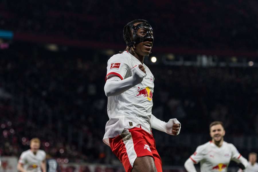 Yan Diomande celebrates