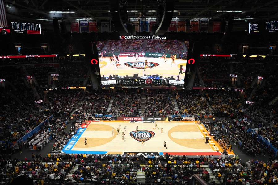 A general overall view of the 2024 NCAA Tournament Women's Final Four championship game between the South Carolina Gamecocks and the Iowa Hawkeyes