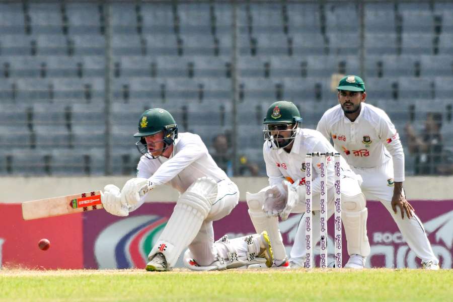 South Africa's Kyle Verreynne plays a shot during the second day of the first Test