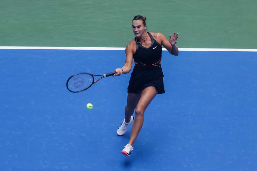 Aryna Sabalenka in Wuhan action
