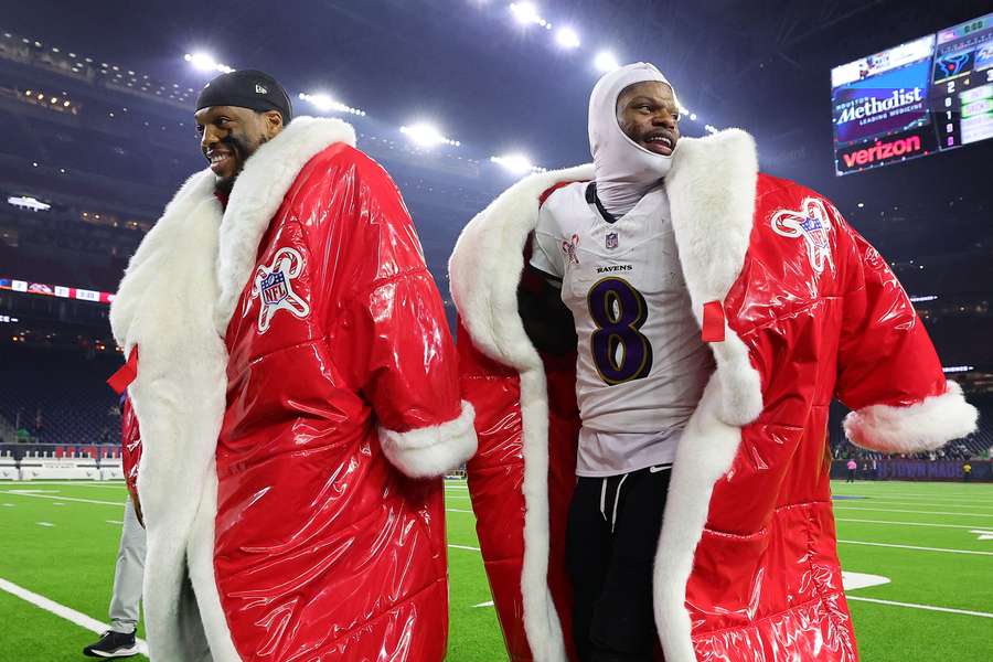 Derrick Henry (left) and Lamar Jackson (right) after beating the Houston Texans on Christmas Day 2024