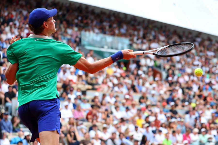 Jannik Sinner in action during his third-round match against Jiri Lehecka 
