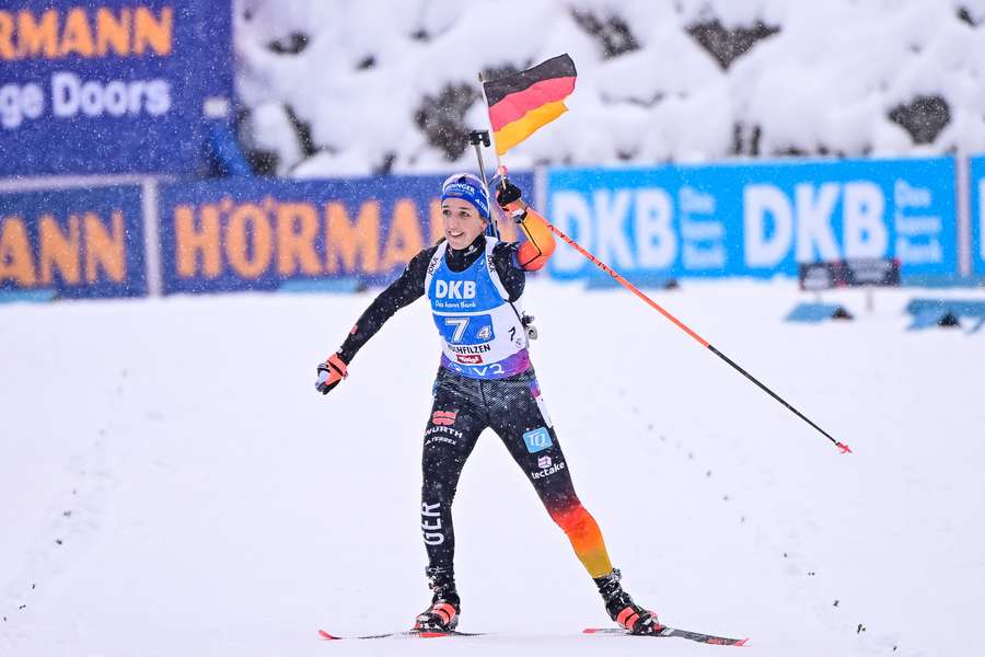 Franziska Preuß hat in dieser Saison die Freude am Biathlon zurückgefunden.