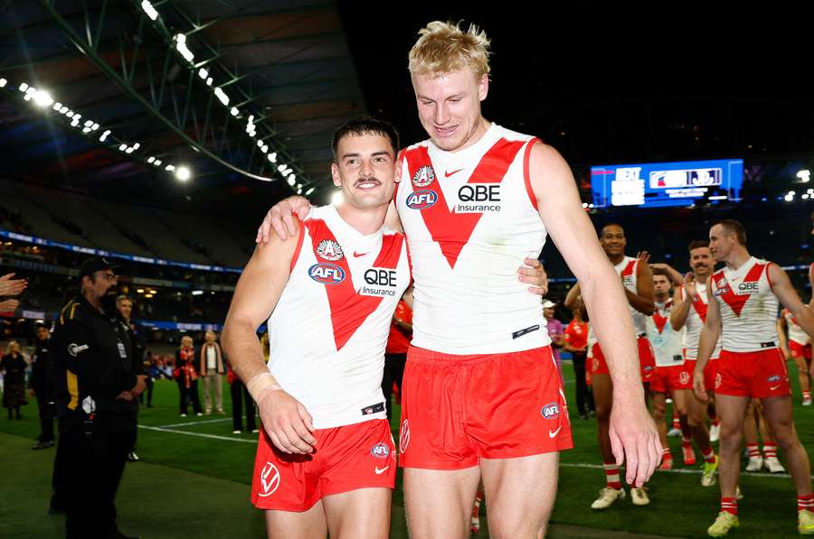 Life's great for Sydney debutants Billy Cootee and Will Edwards after their big win over the Bulldogs in Melbourne.