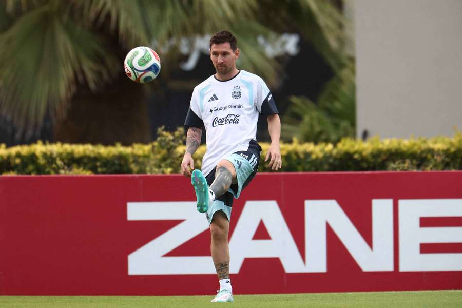 Lionel Messi in training with Argentina