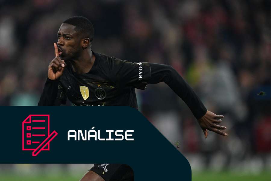 Ousmane Dembele, do PSG, comemorae contra o Bayern de Munique