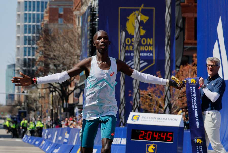 Kenya's John Korir crosses the line to win the men's category in Boston Marathon Kenya's John Korir crosses the line to win the men's category in Boston Marathon