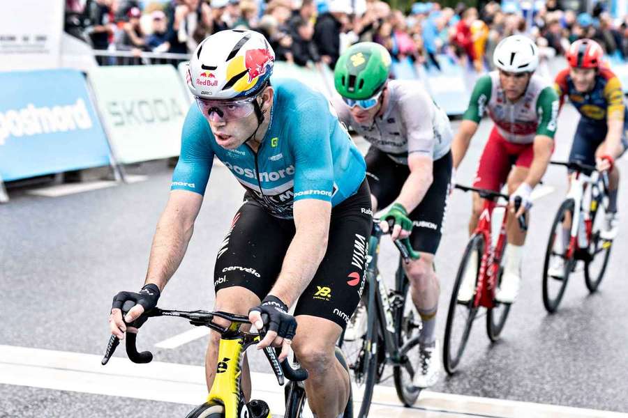 Wout van Aert leads the peloton on stage 3 of the Tour of Denmark Wout van Aert leads the peloton on stage 3 of the Tour of Denmark